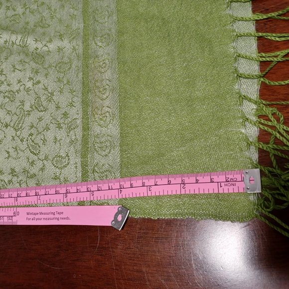 Pashmina Silk scarf Yoga Shawl Bohemian light green reversible wrap - Picture 10 of 10